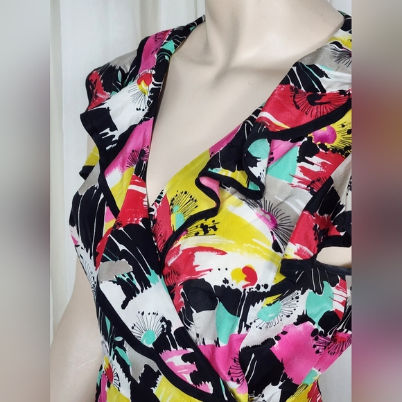 Nanette Lepore silk ruffled wrap tie floral top blouse M/10 - Picture 2 of 11